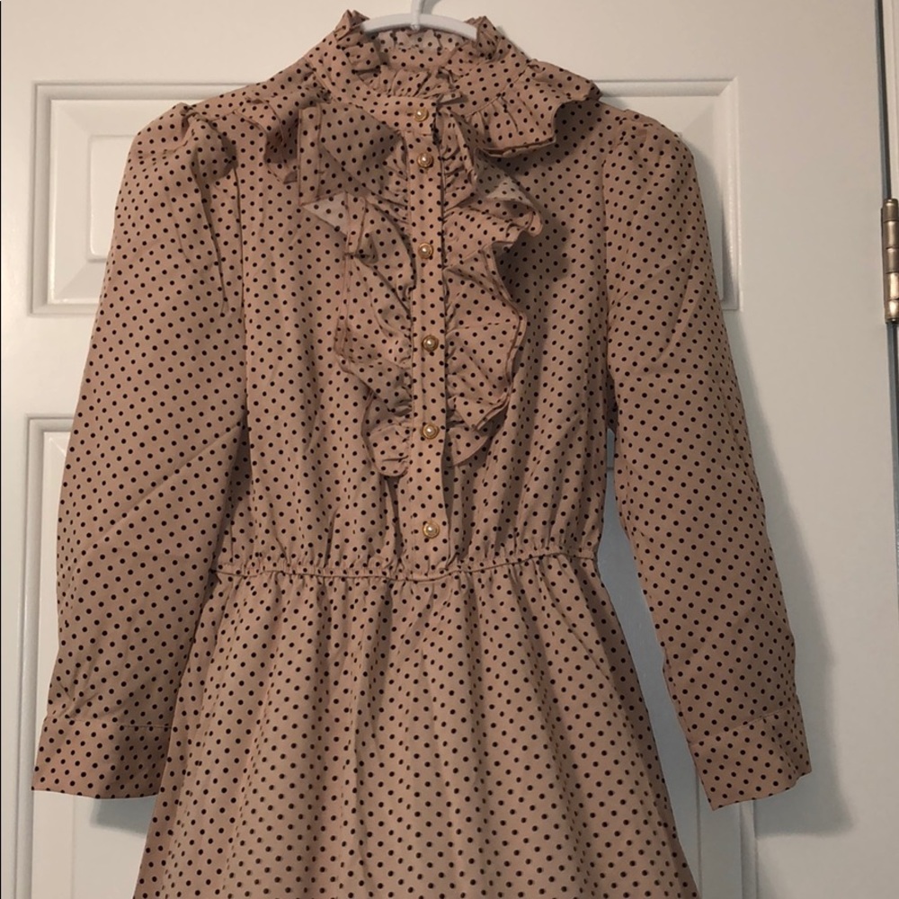 SHEIN NWT Pink Dress with Brown Polkadots XS/2